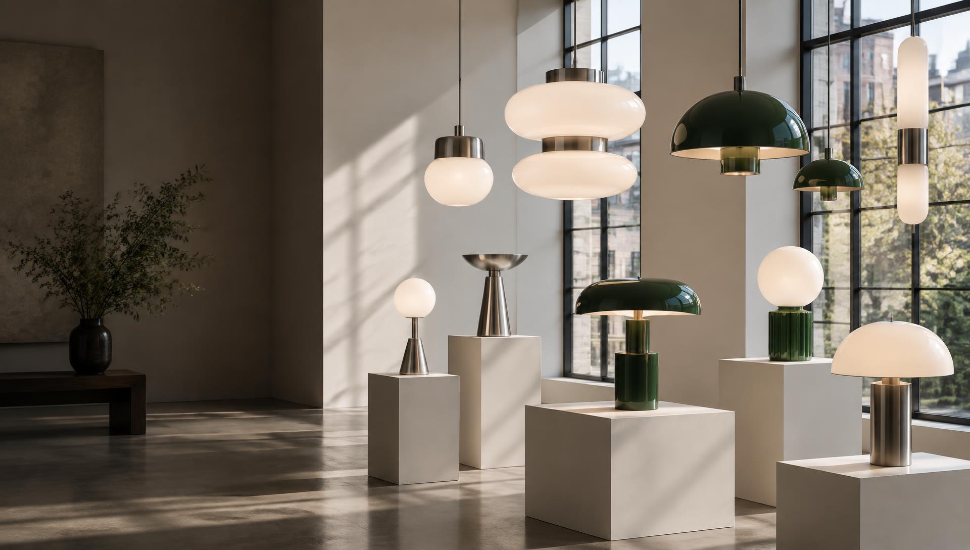 AI-generated illustration of a premium lighting showroom